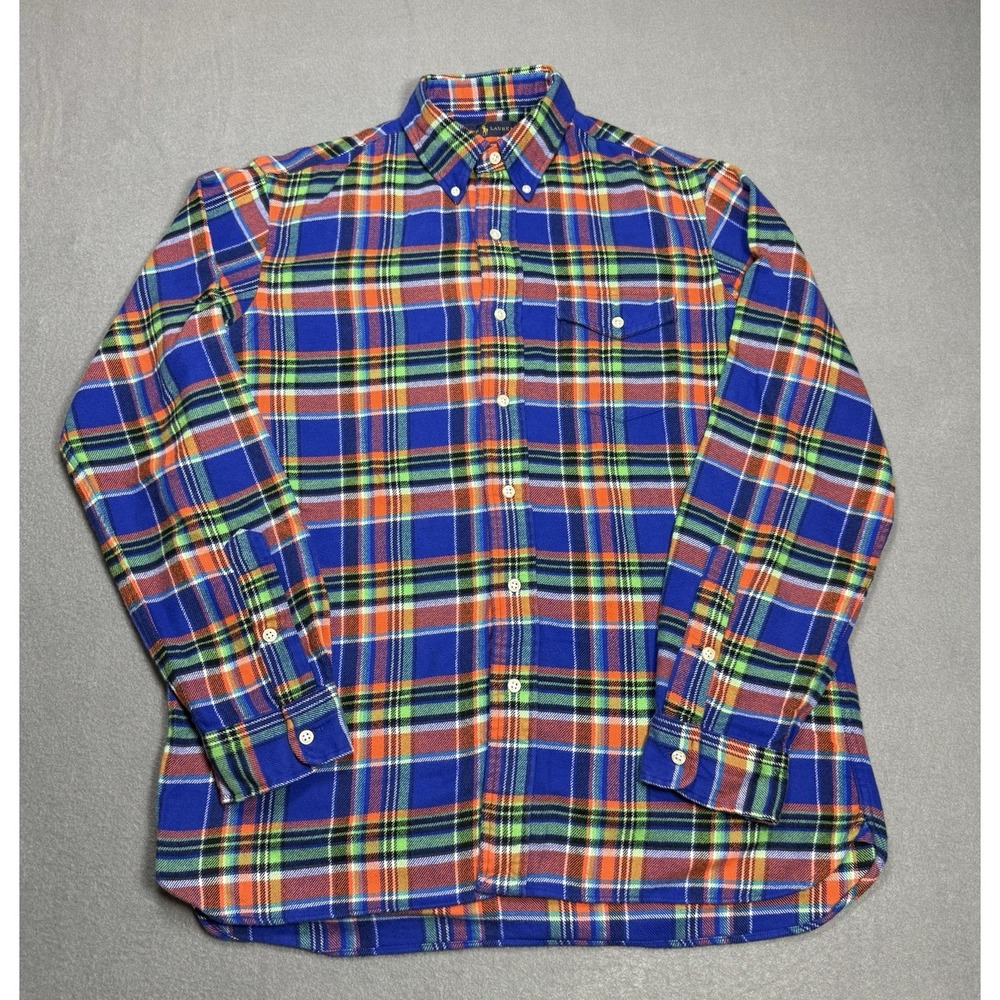 Ralph Lauren Flannel Shirt Mens Medium Madras Plaid Brushed Lumberjack Outdoors - Picture 2 of 7